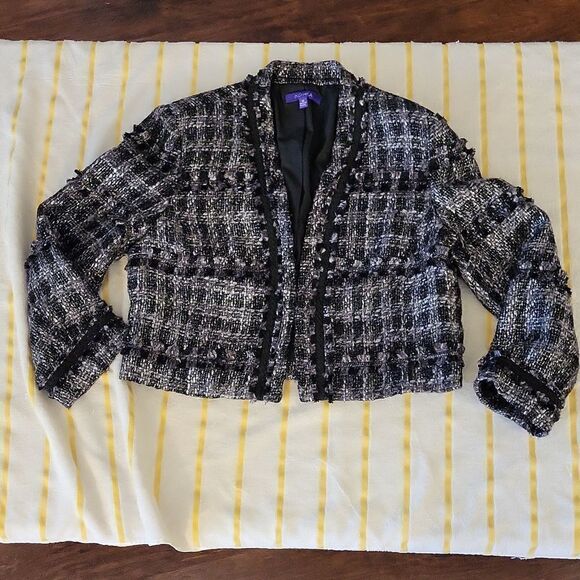 Indikka Black and Silver Tweed Cropped Blazer Jacket Size M - Picture 5 of 12